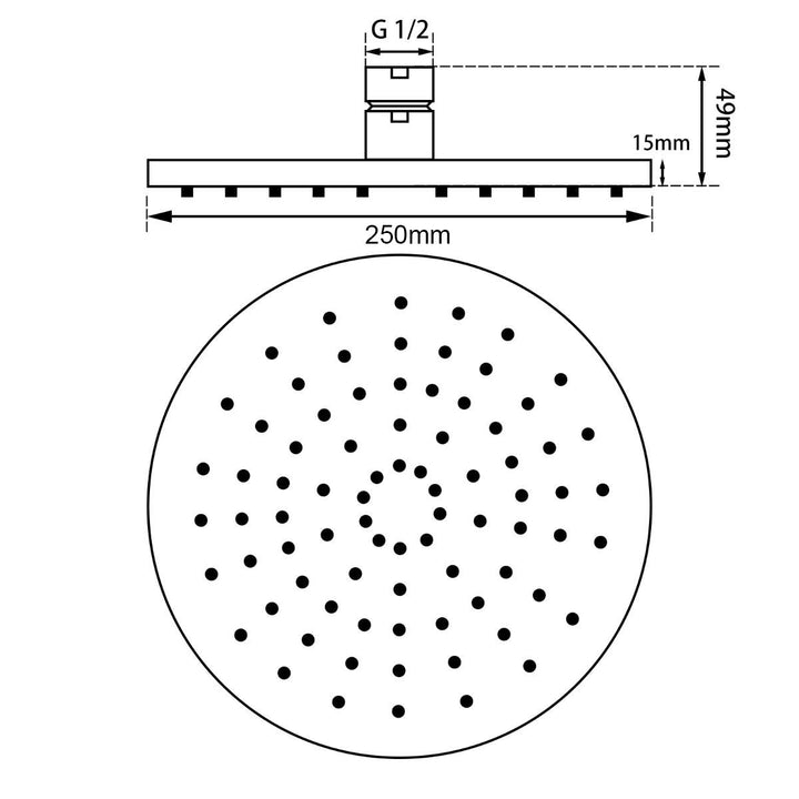 Round Black Brass Shower Head 250mm (Brass)