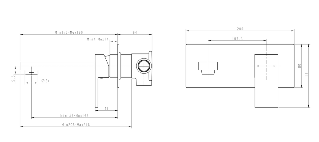 BLAZE Chrome Bathtub/Basin Wall Mixer With Spout(color up)(extension part)