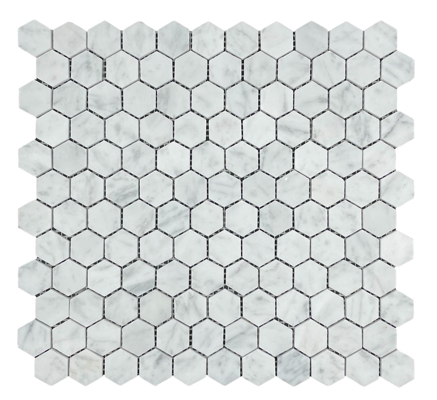 HEXAGONAL CARRARA HONED CHIP SIZE 25X25X7MM SHEET SIZE 280X295MM - 25HEXCARH-10