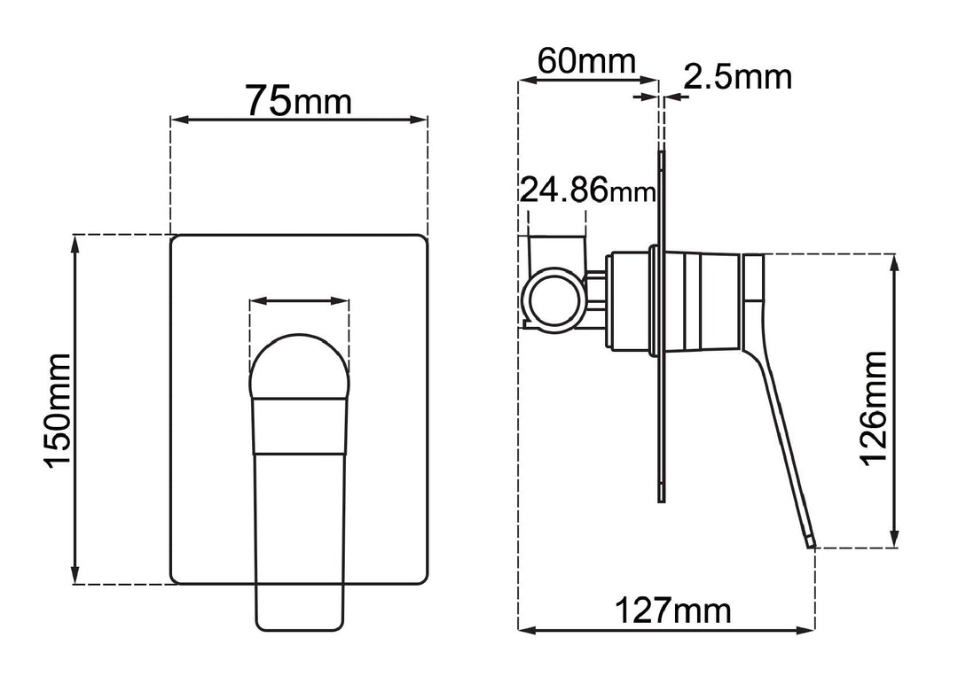 RUSHY Square Black Built-in Shower Mixer(color up)