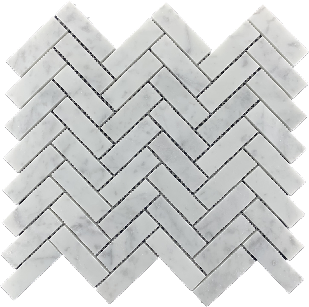 HERRINGBONE CARRARA HONED CHIP SIZE 20X64X7MM SHEET SIZE 280X248 - 62HERCARH -07