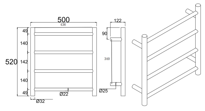 Round Matte Black Electric Heated Towel Rack 4 Bars