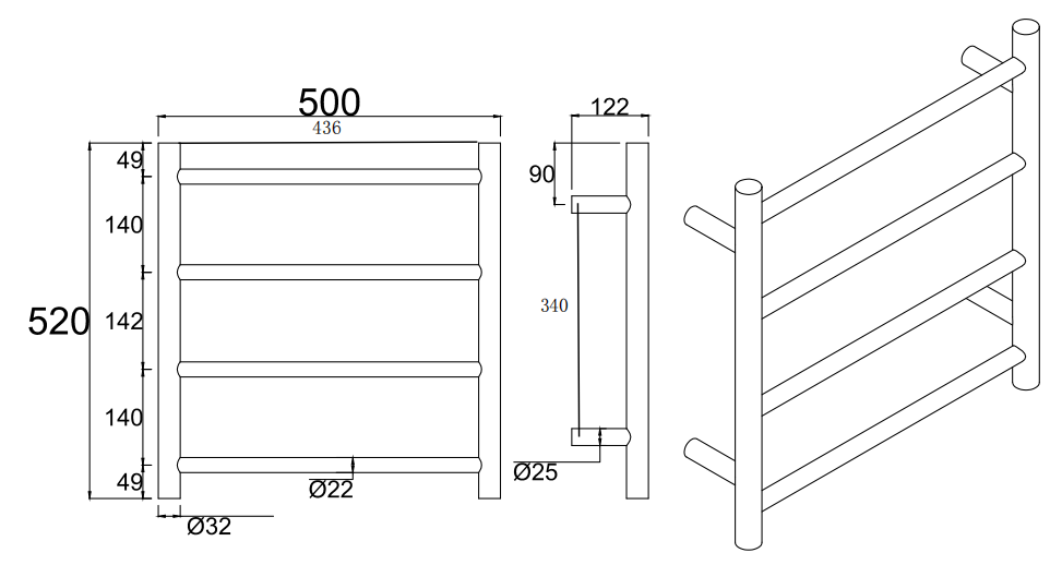 Round Chrome Electric Heated Towel Rack 4 Bars