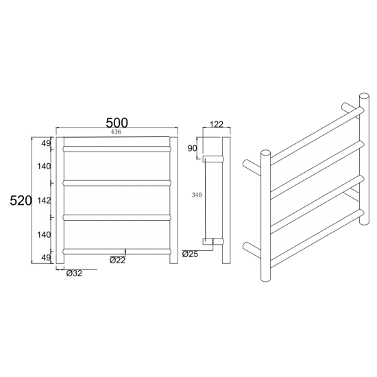 Brushed Yellow Gold Round Electric Heated Towel Rack 4 Bars