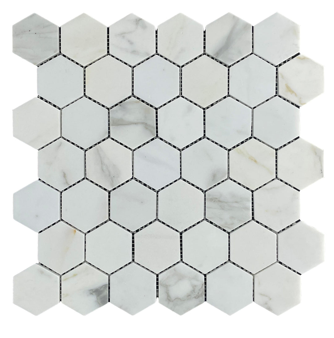 HEXAGON CALACATTA GOLD HONED 48MM SHEET SIZE 309X305x7 - 48HEXCALH -03