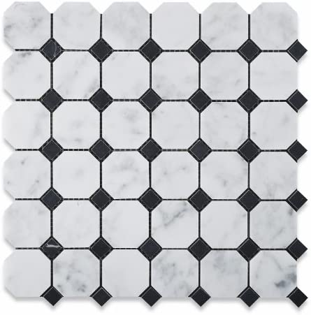 CARRARA OCTAGON + BLACK DOT CHIP SIZE 48X48X7MM DOT SIZE 15X15X7MM SHEET SIZE 305X305X7 - OCTAGON CARRARA-8