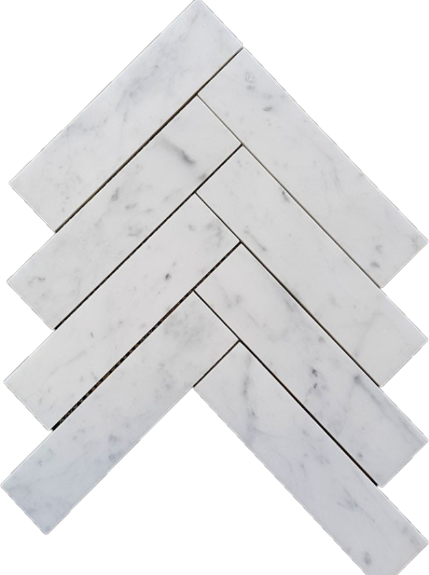 HERRINGBONE CARRARA HONED CHIP SIZE 200X50X10MM SHEET SIZE 293X285MM