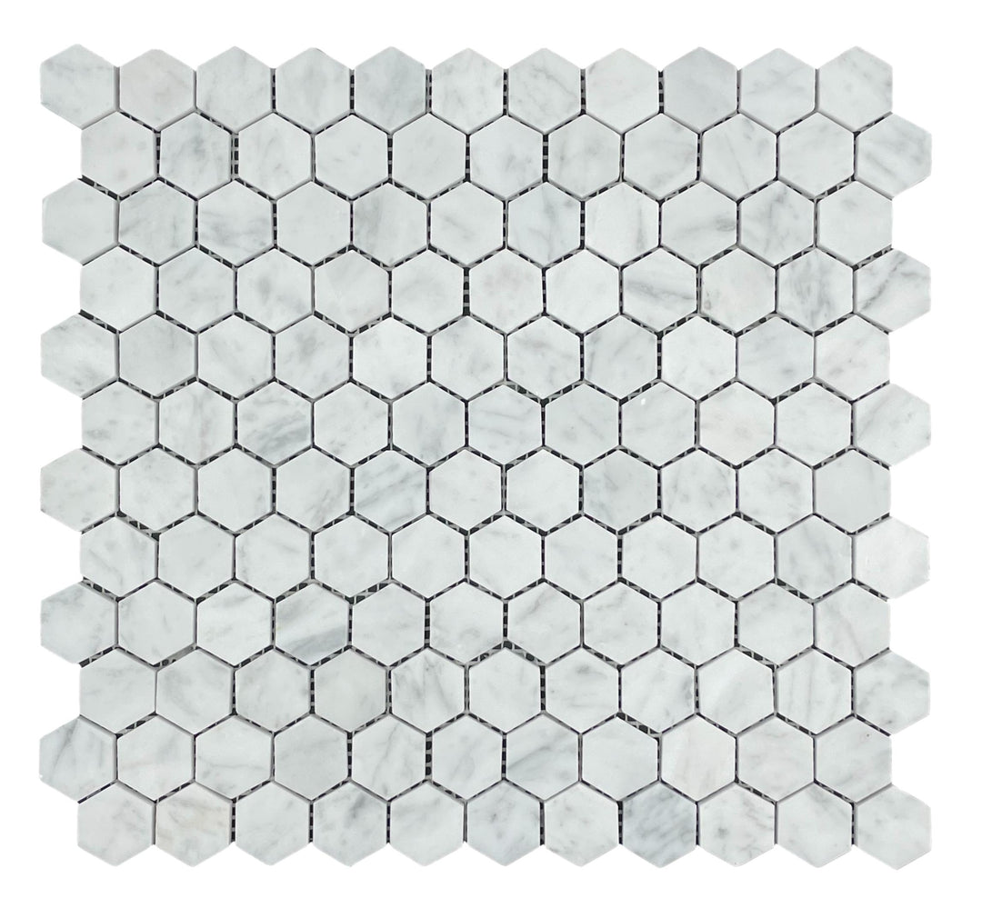 HEXAGONAL CARRARA HONED CHIP SIZE 25X25X7MM SHEET SIZE 280X295MM - 25HEXCARH-6