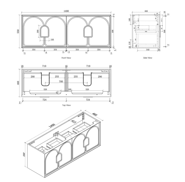 Laguna 1500mm Natural American Oak Wall Hung Cabinet Only