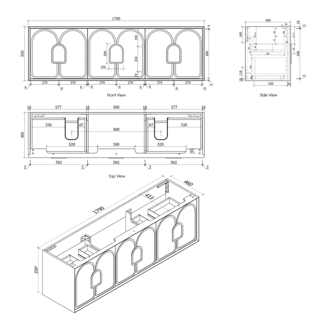 Laguna 1800mm Natural American Oak Wall Hung Cabinet Only