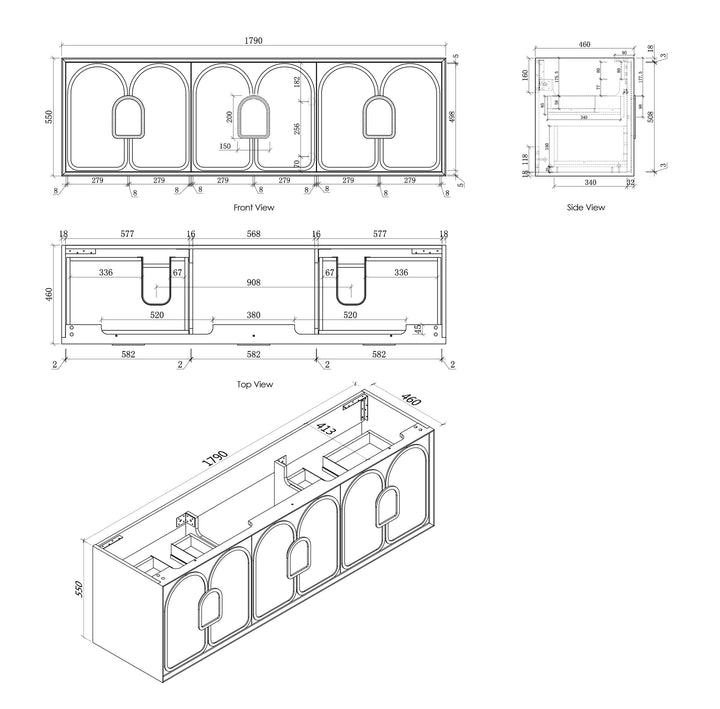 Laguna 1800mm Natural American Oak Wall Hung Cabinet Only