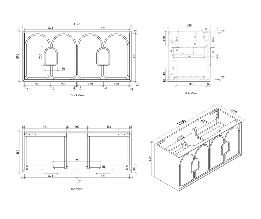 Laguna 1200mm Satin White Wall Hung Cabinet Only