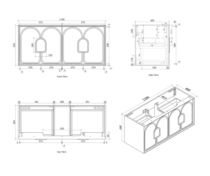 Laguna 1200mm Satin White Wall Hung Cabinet Only