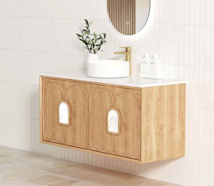 Laguna 1200mm Natural American Oak Wall Hung Vanity with Pure White Top