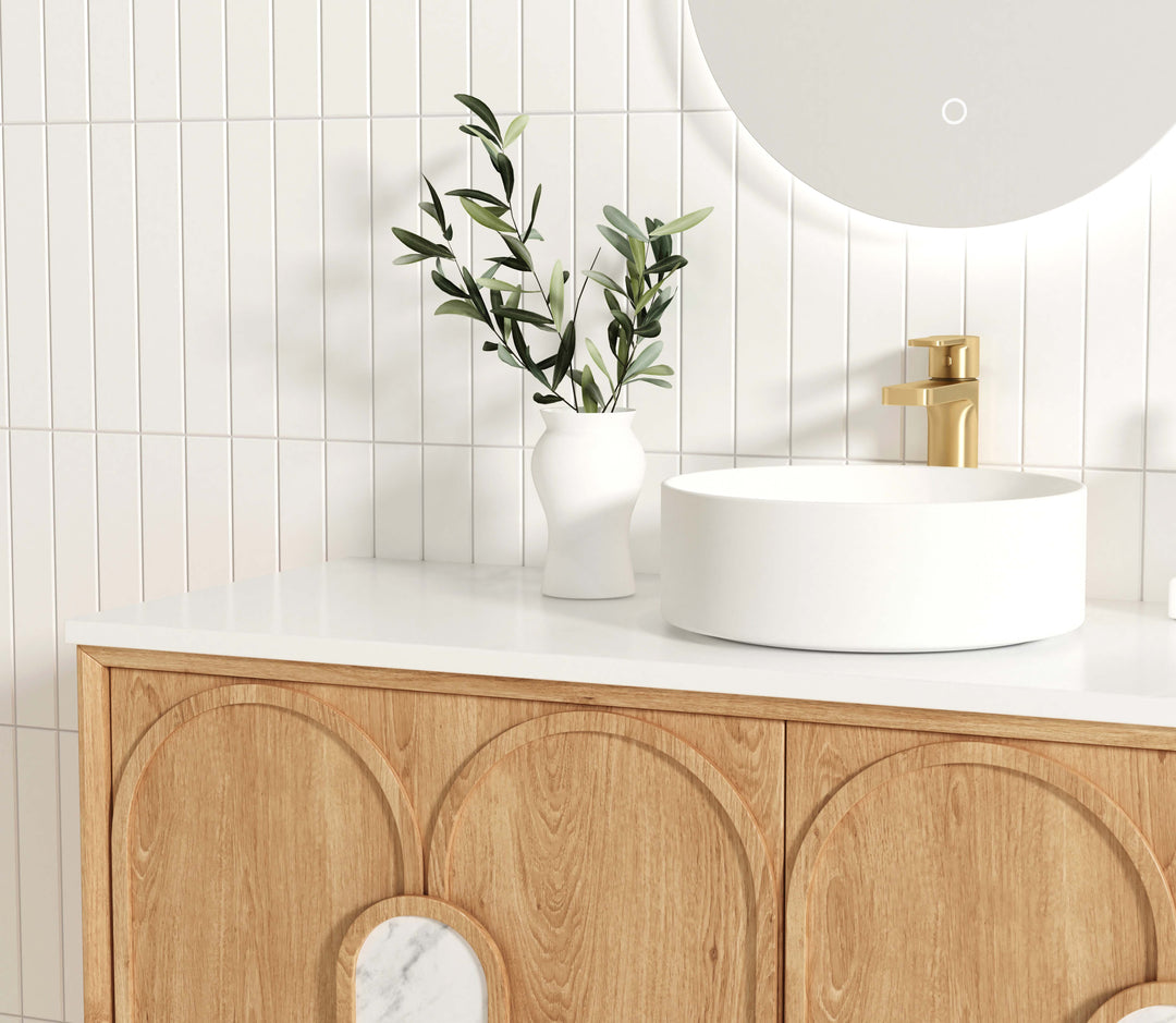 Laguna 1200mm Natural American Oak Wall Hung Vanity with Pure White Top