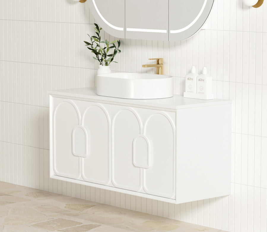 Laguna 1200mm Satin White Wall Hung Vanity with Pure White Top