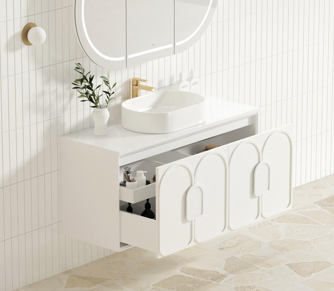 Laguna 1200mm Satin White Wall Hung Vanity with Pure White Top