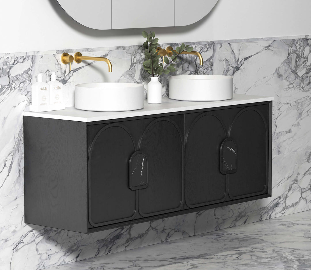 Laguna 1500mm Black American Oak Wall Hung Vanity with Pure White Top