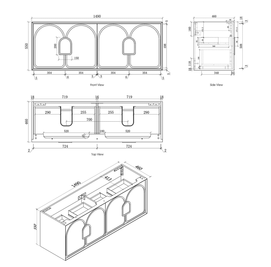 Laguna 1500mm Black American Oak Wall Hung Vanity with Pure White Top