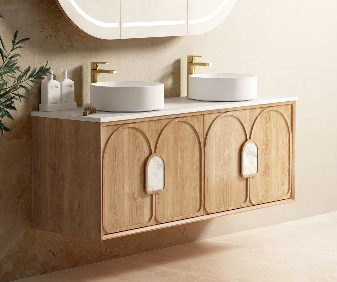 Laguna 1500mm Natural American Oak Wall Hung Vanity with Pure White Top