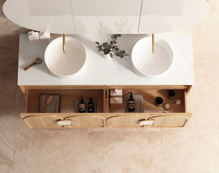 Laguna 1500mm Natural American Oak Wall Hung Vanity with Pure White Top