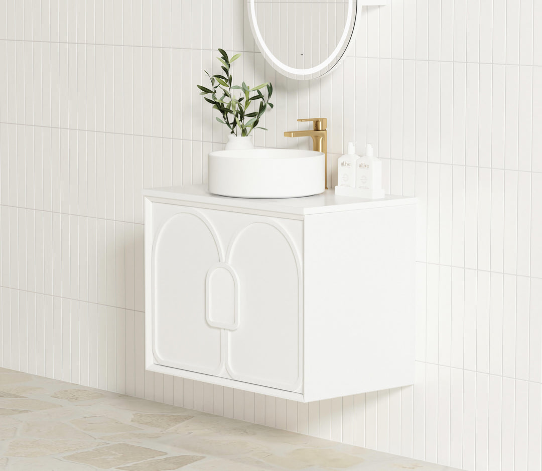 Laguna 750mm Satin White Wall Hung Vanity with Pure White Top