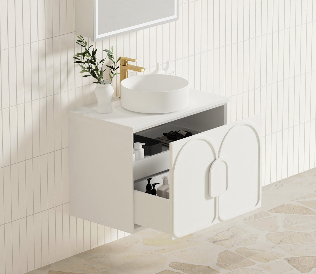 Laguna 750mm Satin White Wall Hung Vanity with Pure White Top