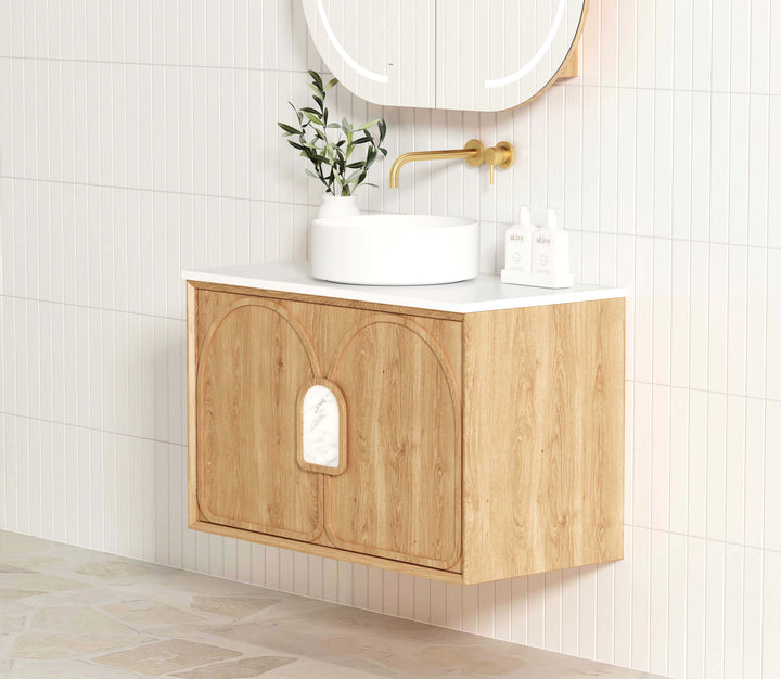 Laguna 900mm Natural American Oak Wall Hung Vanity with Pure White Top