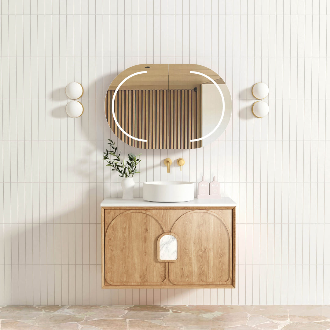 Laguna 900mm Natural American Oak Wall Hung Vanity with Pure White Top