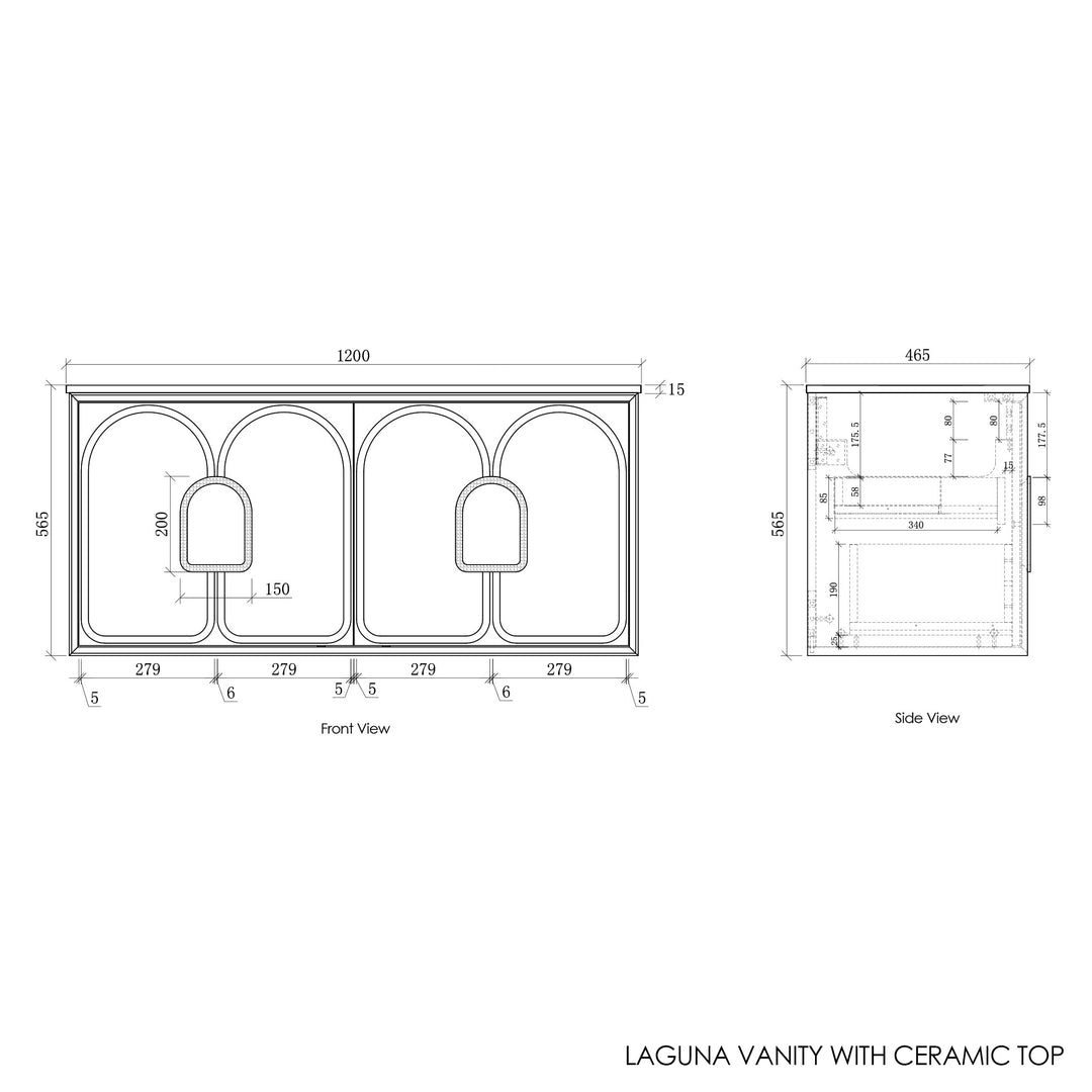 Laguna 1200mm Black American Oak Wall Hung Vanity with Ceramic Top