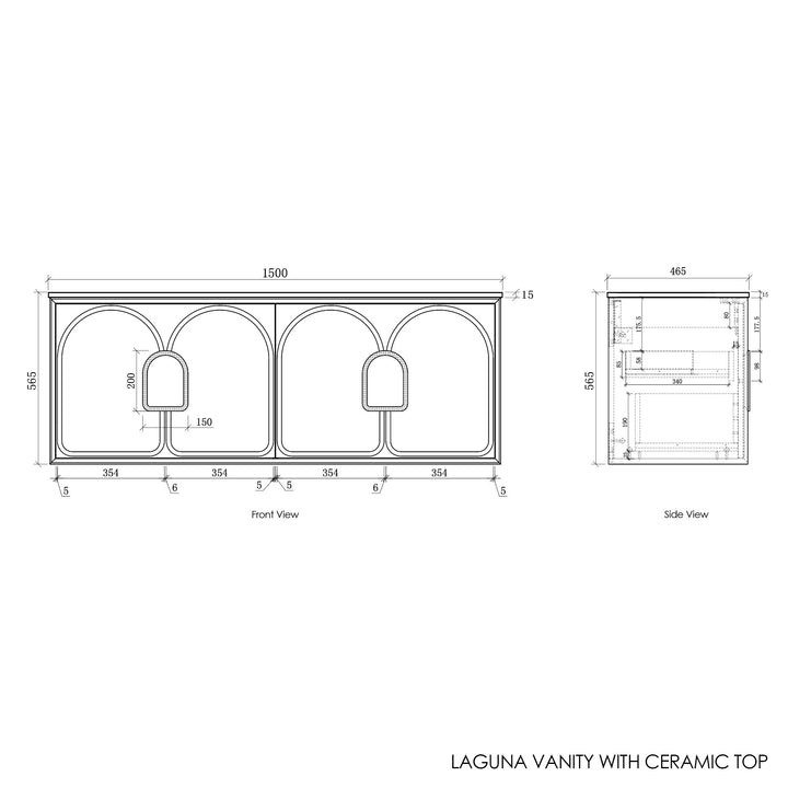 Laguna 1500mm Black American Oak Wall Hung Vanity with Ceramic Top