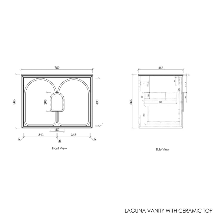 Laguna 750mm Black American Oak Wall Hung Vanity with Ceramic Top