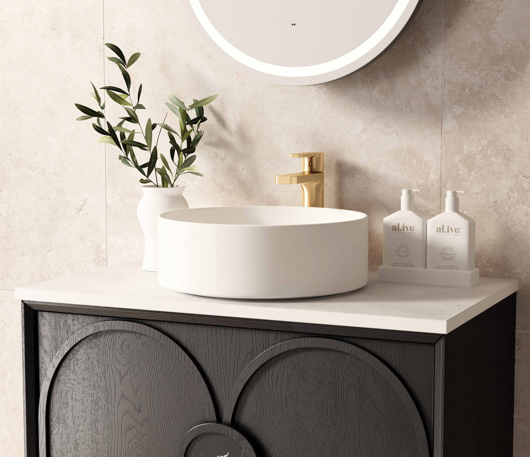 Laguna 750mm Black American Oak Wall Hung Vanity with Natural Carrara Marble Top