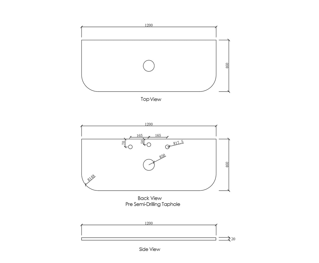 Bondi 1200x460x20 Pure White Top