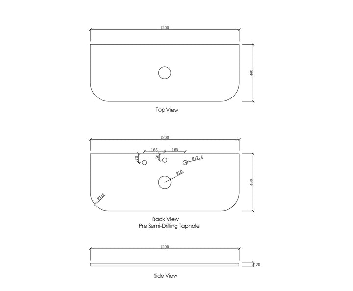 Bondi 1200x460x20 Pure White Top