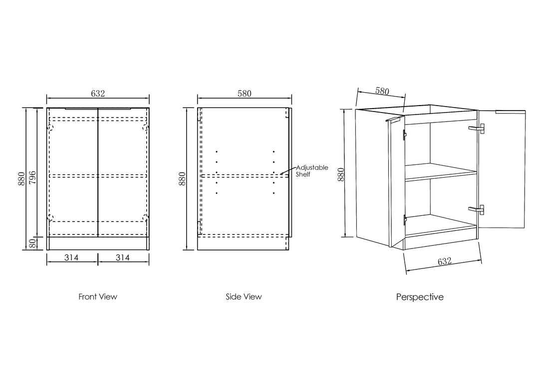 Byron/Bondi Black Oak Base Laundry Cabinet with 1060mm Natural Carrara Marble Top