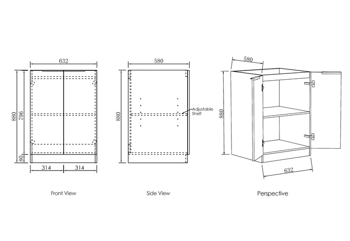 Byron/Bondi Black Oak Base Laundry Cabinet with 1060mm Natural Carrara Marble Top