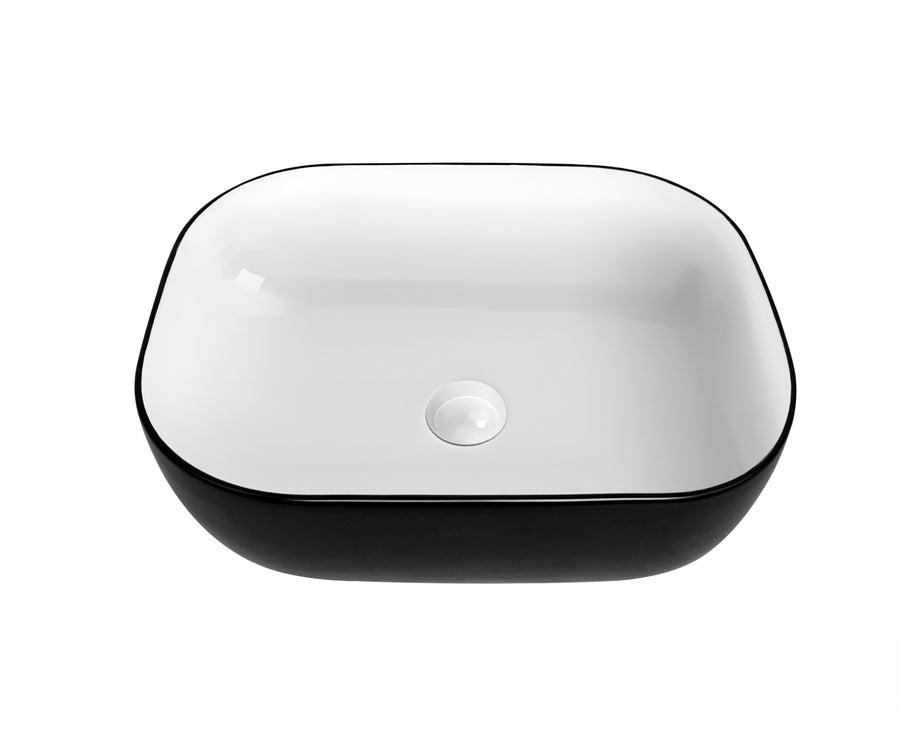 Artis O'96 455x325x135 Matte Black & Gloss White Oval Basin Ultra Slim