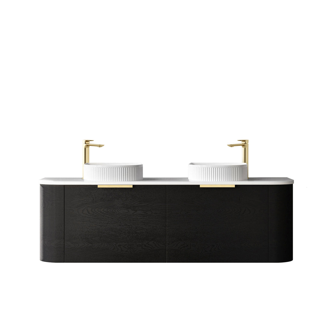 Bondi 1500mm Black Oak Wall Hung Curve Vanity with Pure White Top