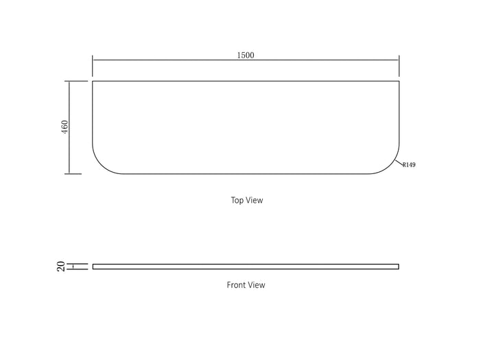 Bondi 1500x460x20 Pure White Top No Hole