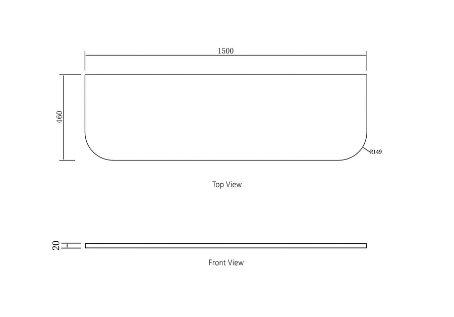 Bondi 1500x460x20 Pure White Top No Hole