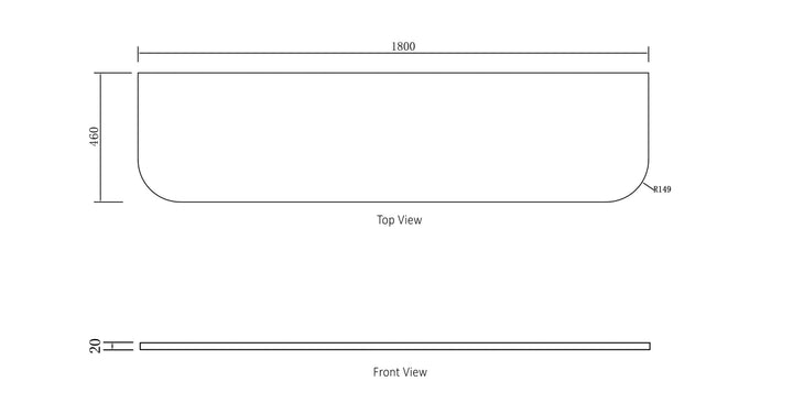 Bondi 1800x460x20 Pure White Top No Hole