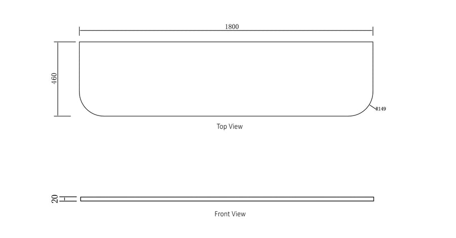 Bondi 1800x460x20 Pure White Top No Hole