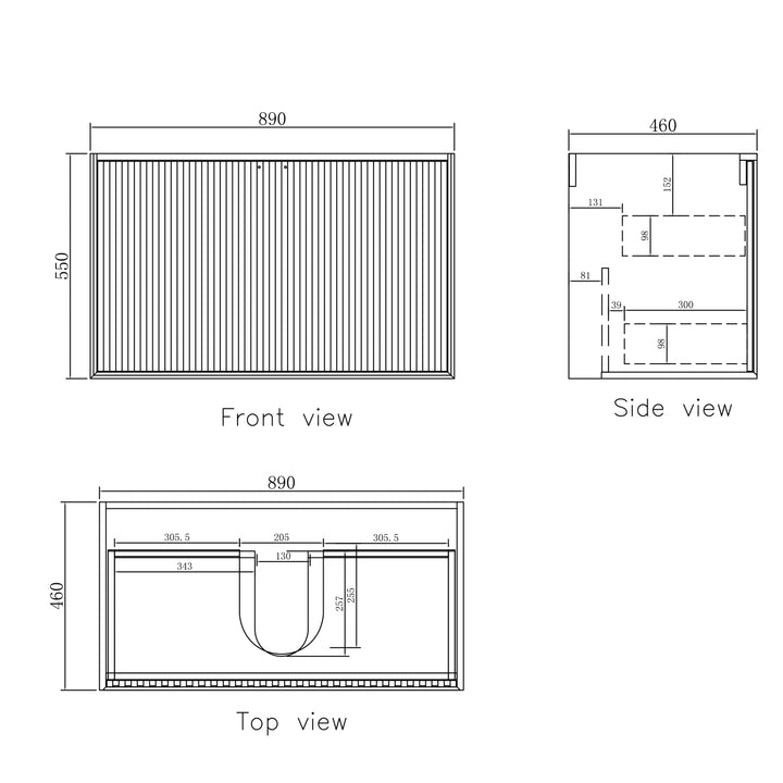 Marlo 900mm Matte Black Wall Hung Cabinet Only