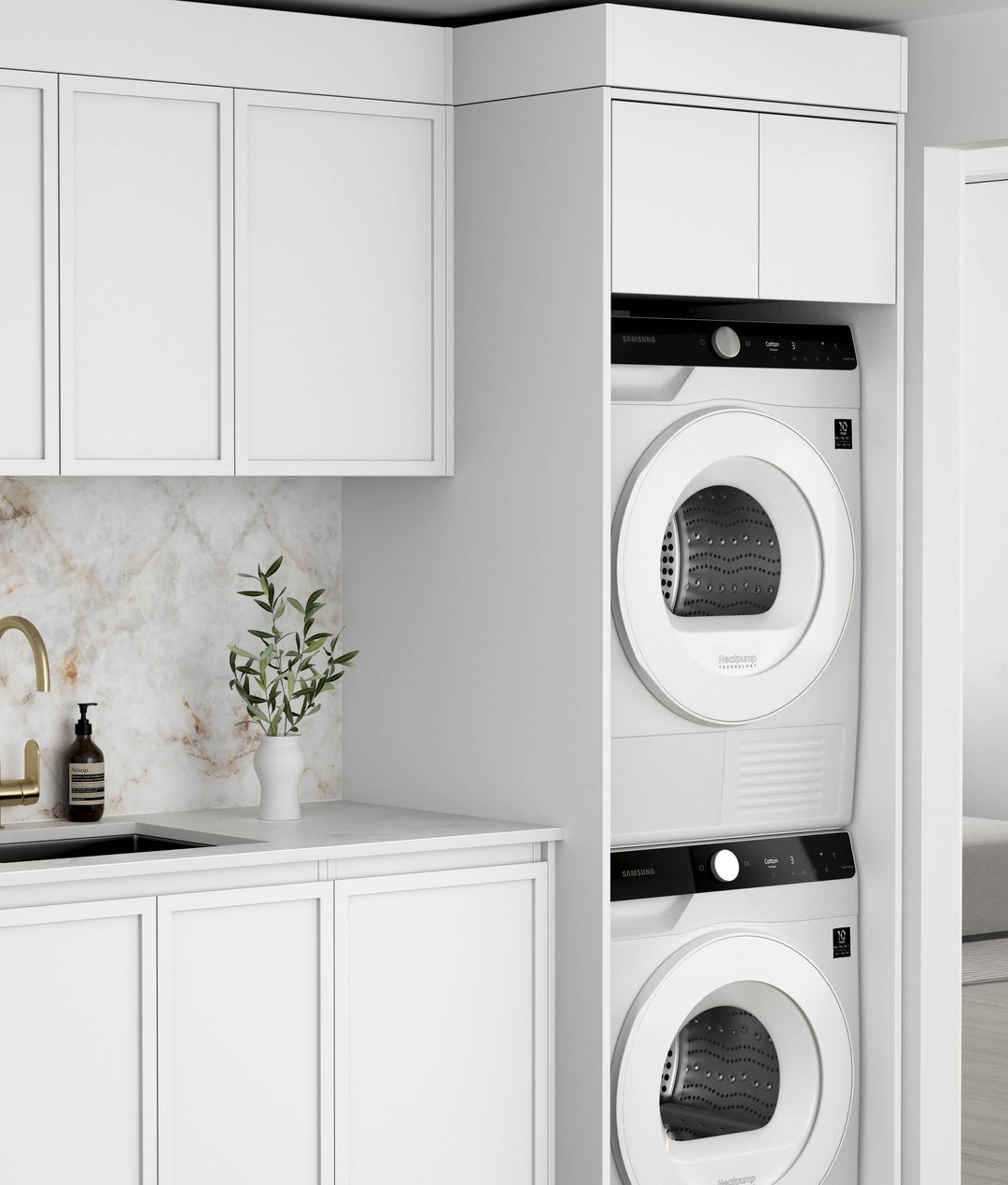 Laundry Kit 1715C Hampshire White with Natural Carrara Marble Top