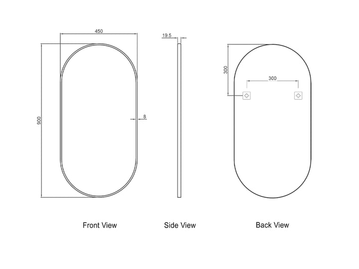 Noosa 900x450 Black Metal Frame Mirror