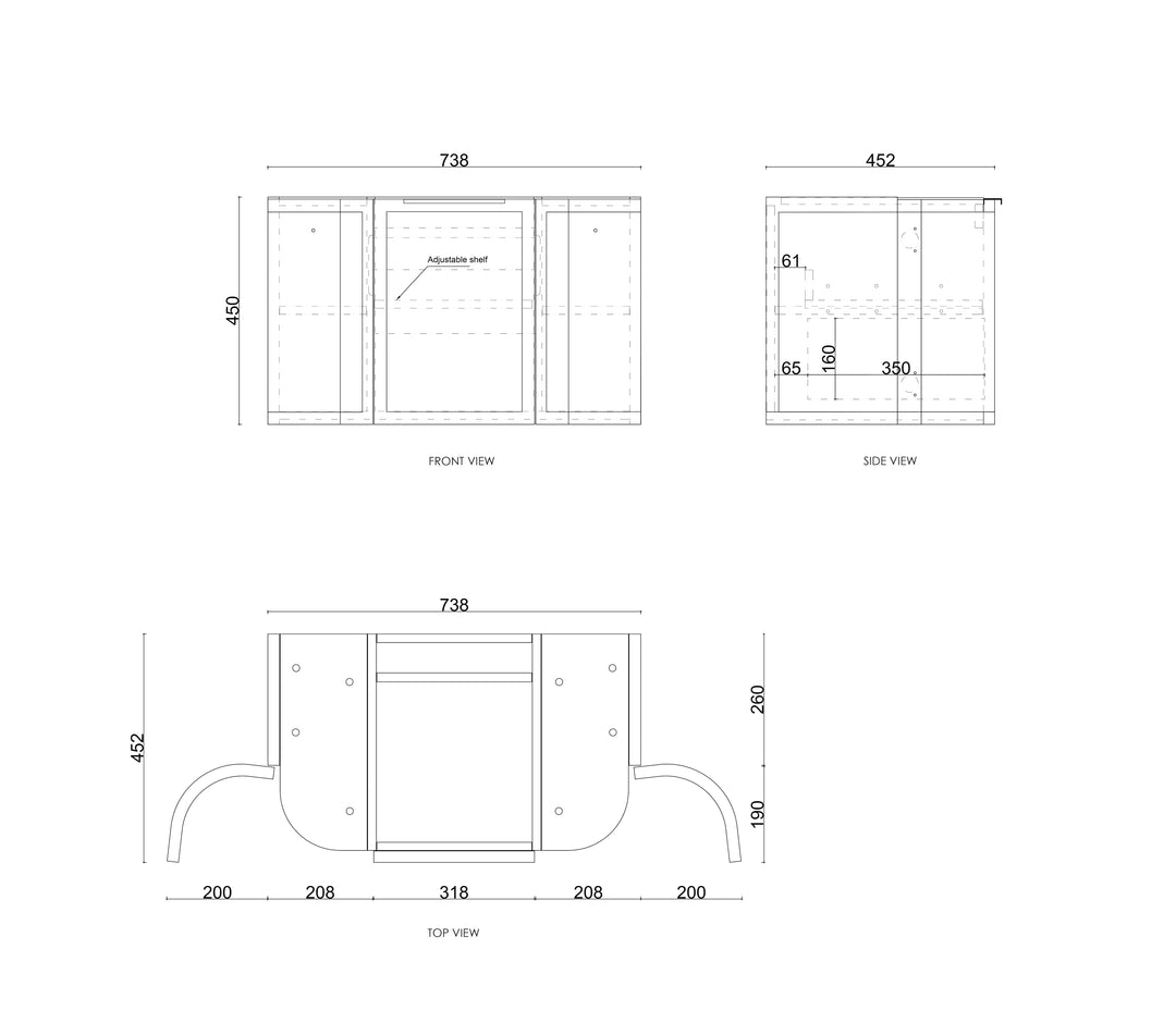 Hampshire 750mm Satin Black Wall Hung Curve Cabinet Only