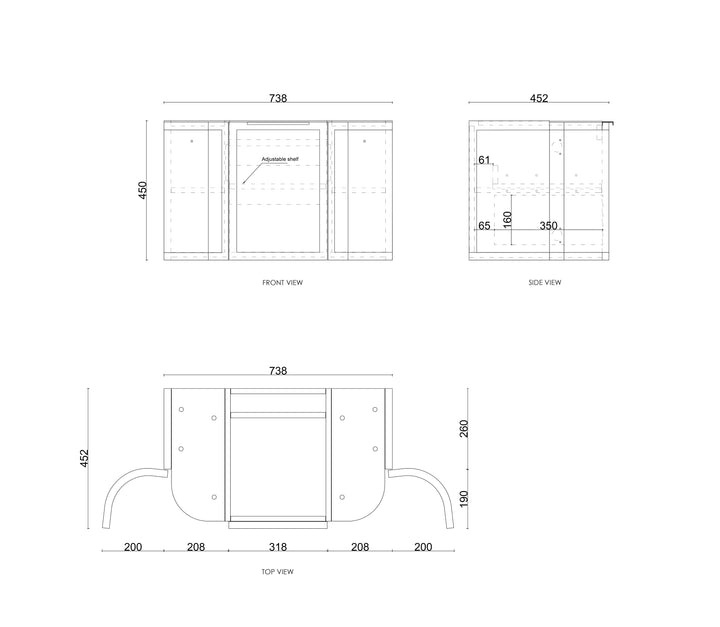 Hampshire 750mm Satin Black Wall Hung Curve Cabinet Only