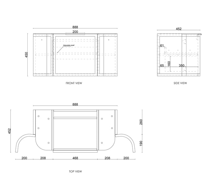 Hampshire 900mm Satin Black Wall Hung Curve Vanity with Pure White Top