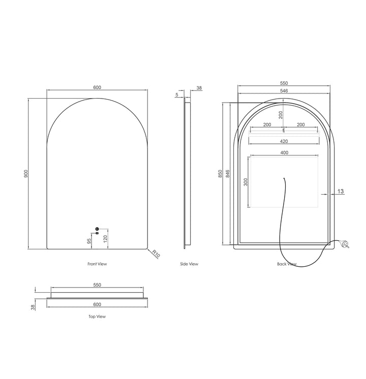 LED Archie 900x600 Frameless Mirror